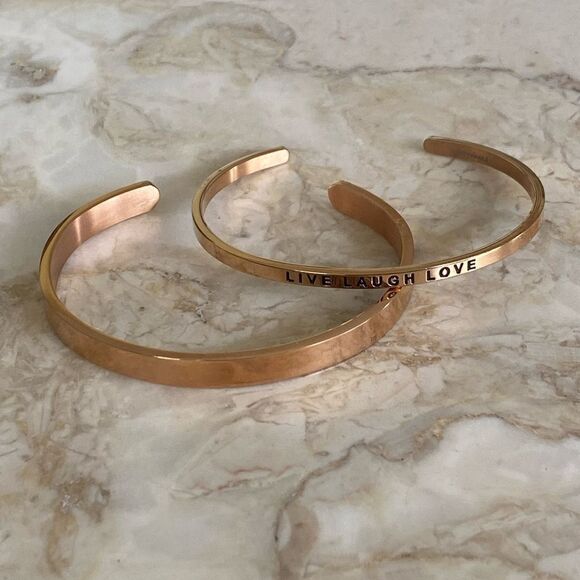 Pair of Inspirational Cuff Beacelets Rose Gold “Granddaughter” “Live Love Laugh” - Picture 1 of 9